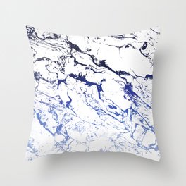 Modern white marble blue ombre navy blue watercolor gradient fade Throw Pillow