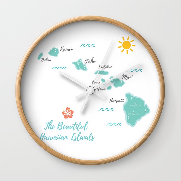 The Hawaiian Islands Wall Clock - Hawaii Islands Wall Art The Hawaiian Islands Wall Clock - Hawaii Islands Wall Art