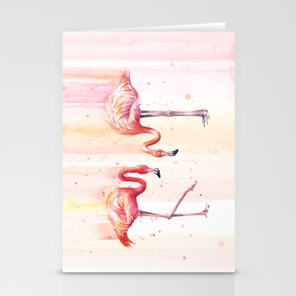 Two Flamingos Watercolor Tropical Birds Animals Stationery Cards