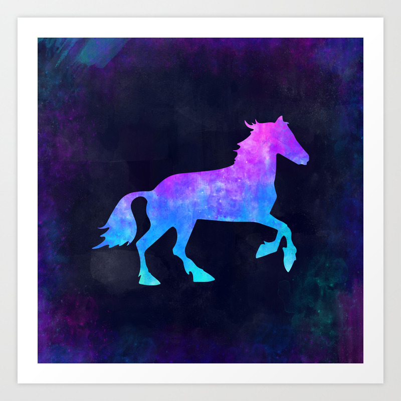 Horse In Space Animal Graphic Art Watercolor Canvas Painting
