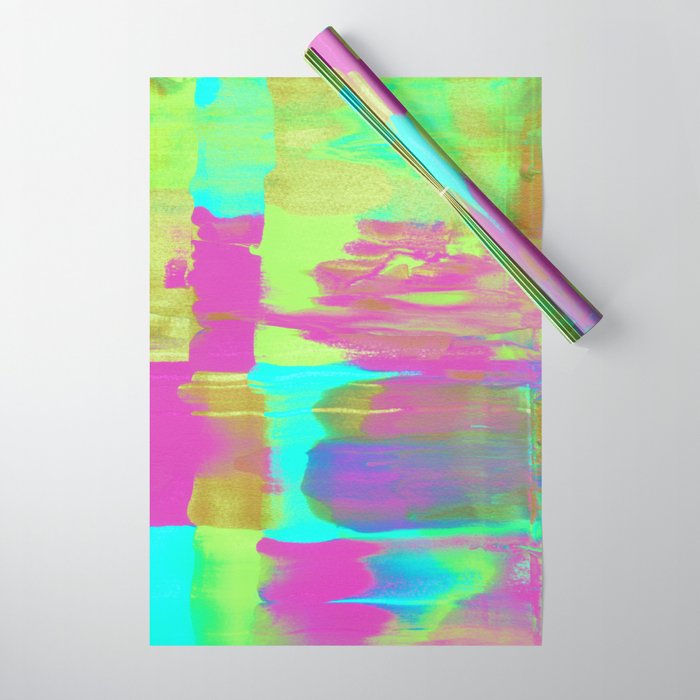 Neon Paint Smear with Magenta, Teal, Lime and Gold Wrapping Paper