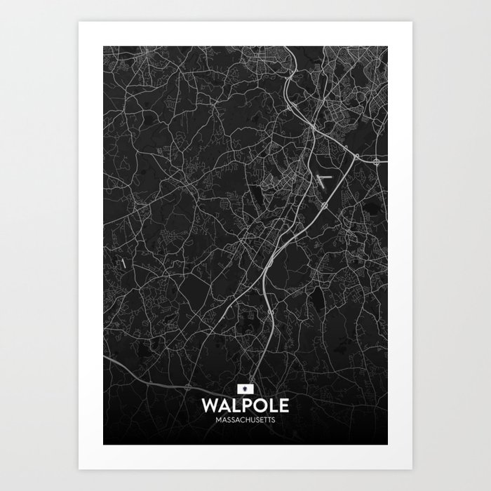 Walpole, Massachusetts, United States - Dark City Map Art Print