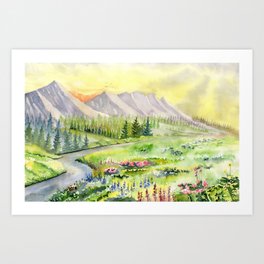 Impressionist Mountain Landscape  Art Print