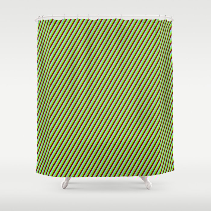 Dark Red, Sky Blue, and Green Colored Lines Pattern Shower Curtain