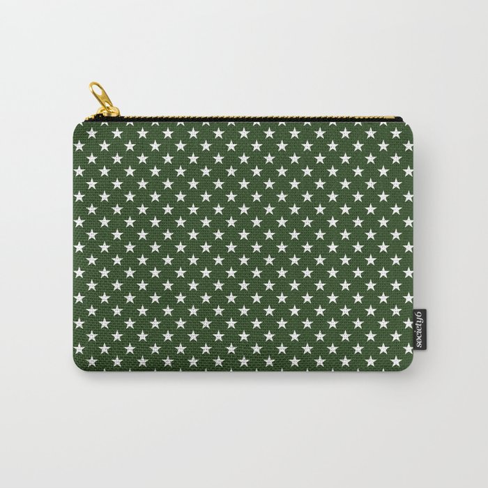 White Five Pointed Stars on Dark Forest Green Carry-All Pouch