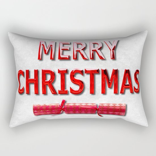 Merry Christmas With Red Cracker in Snow Rectangular Pillow