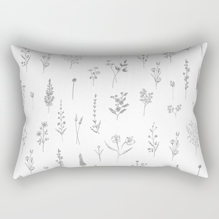 Wildflowers - Grey Flowers Rectangular Pillow