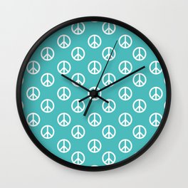 Peace (White & Teal Pattern) Wall Clock