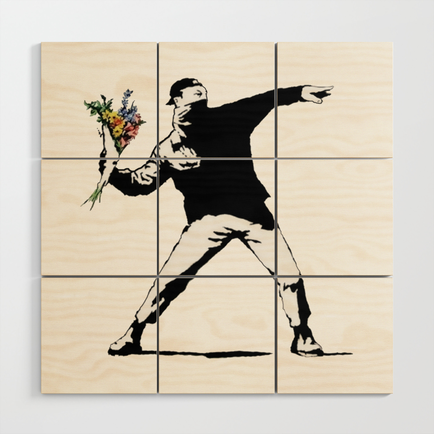 2F Banksy Homme jetant fleurs metal wall sign 200mm x 140mm