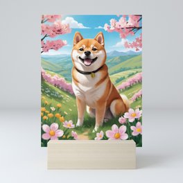 Cherry Blossom Valley Smiling Shiba Inu by Marika Johnson Mini Art Print