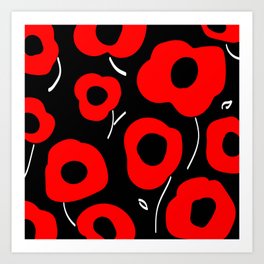 Red flowers pattern Art Print