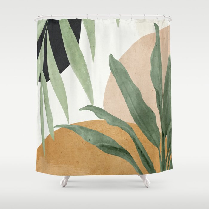 Abstract Art Tropical Leaves 4 Shower Curtain | Painting, Watercolor, Abstract, Tropical, Leaves, Shapes, Illustration, Green, Nature, Plant