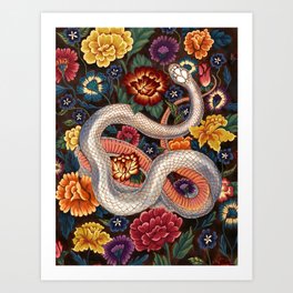White Snake in the Autumn Garden Art Print