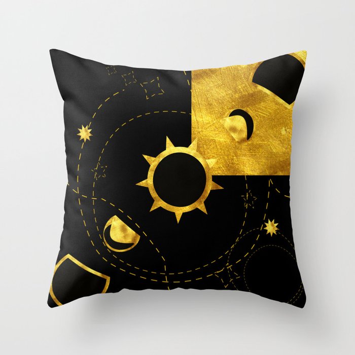 Solar Eclipse black gold Throw Pillow