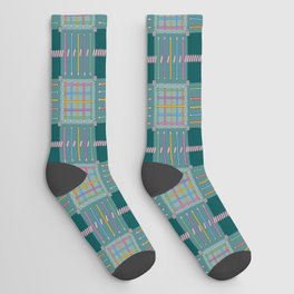 Plaid Pencil Crayon Pattern With Erasers Socks