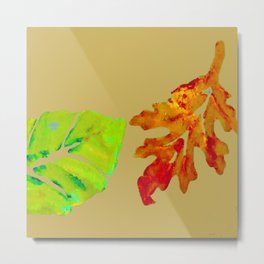 Fall Leaves, tan orange green gold, acrylic painting and digital Metal Print