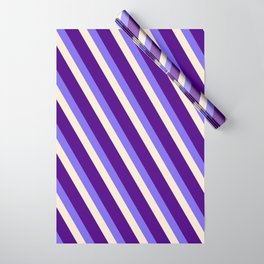 [ Thumbnail: Medium Slate Blue, Beige & Indigo Colored Lines Pattern Wrapping Paper ]