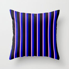 [ Thumbnail: Fuchsia, White, Blue, and Black Colored Lines Pattern Throw Pillow ]