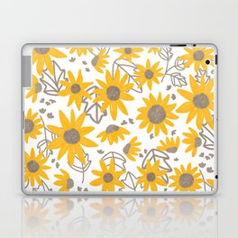 Yellow Boho Sunflowers Pattern on White Laptop Skin