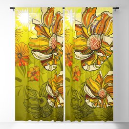 Spring Summer retro vintage California poppies flowers 70s Blackout Curtain