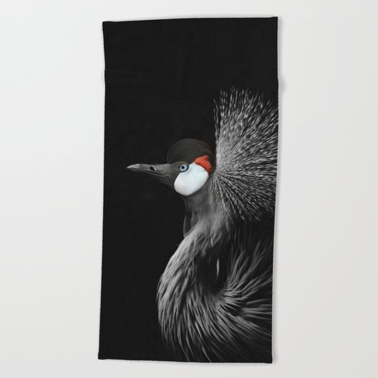 CROWNED CRANE by Monika Strigel Beach Towel