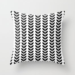 Black Scandinavian leaves pattern Throw Pillow
