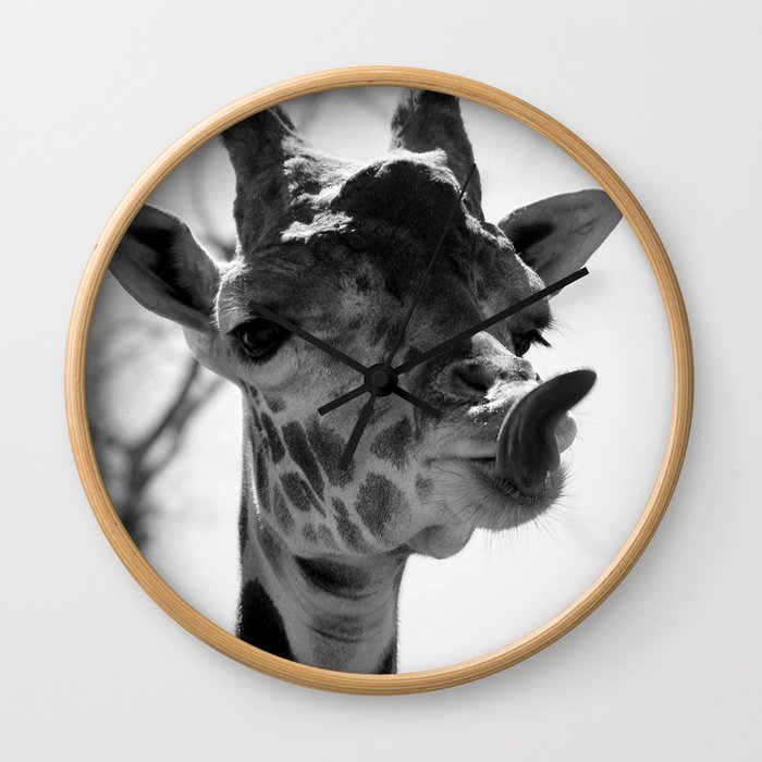 Giraffe Sticks Out Tongue Nature Photography Wall Clock