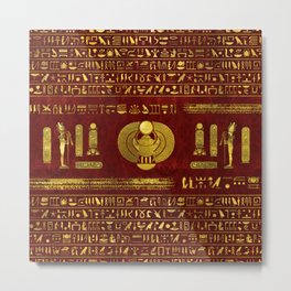 Golden Egyptian Scarab on red leather Metal Print | Mythology, Hieroglyphics, Gold, Ethnic, Graphicdesign, Egypt, Anubis, Egyptian, Cairo, Archeology 