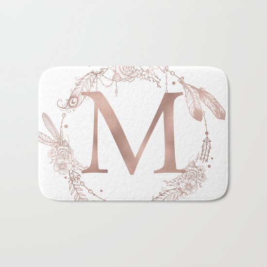 Letter M Rose Gold Pink Initial Monogram Bath Mat