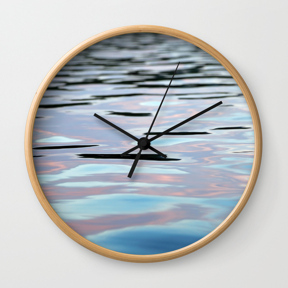 Pink Lavender And Blue Water Abstract Wall Clock By