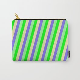 [ Thumbnail: Lime, Pale Goldenrod, Medium Slate Blue, and Green Colored Lined/Striped Pattern Carry-All Pouch ]