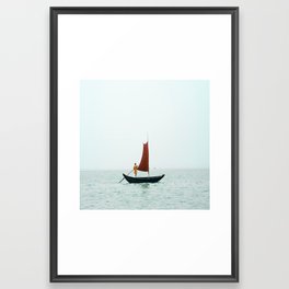 A Man Rowing A Small Boat With a Sail in Bangladesh Framed Art Print