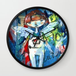 Fly over the world Wall Clock | Enfant, Children, Bleu, Painting, Angel, Illustration, Ange, Kid, Blue, Kids 
