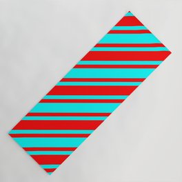 [ Thumbnail: Aqua and Red Colored Lined Pattern Yoga Mat ]