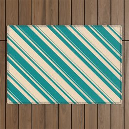 [ Thumbnail: Dark Cyan & Bisque Colored Stripes/Lines Pattern Outdoor Rug ]