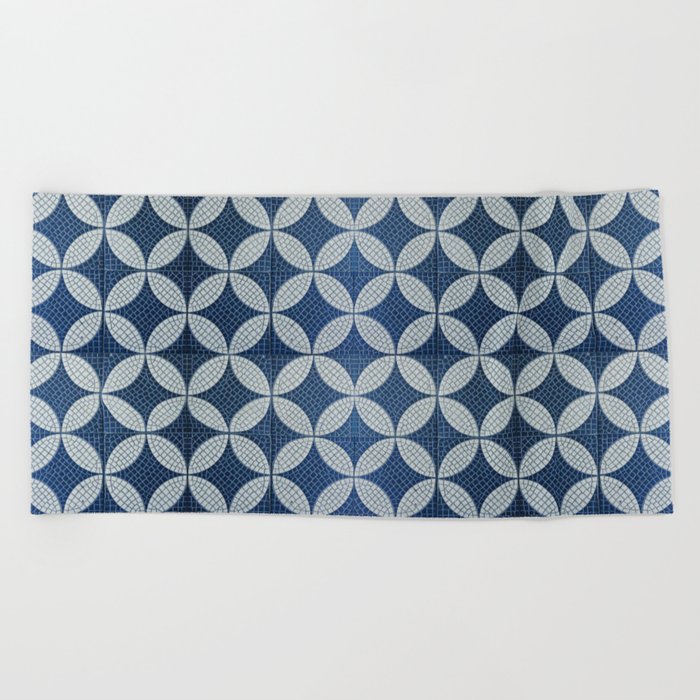 Mid-century blue tiles pattern - The atomic era  Beach Towel