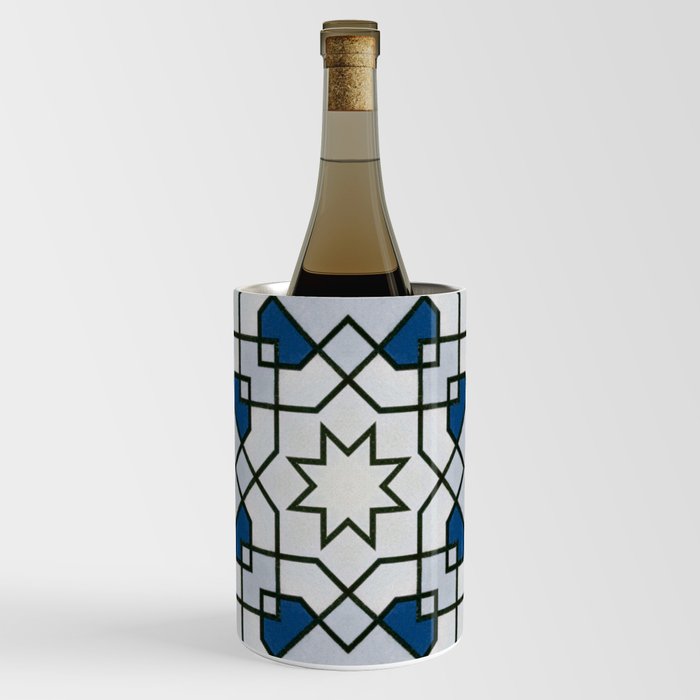 blue octagon pattern (geometric, pattern, modern, honeycomb and eight sided polygon)  Wine Chiller