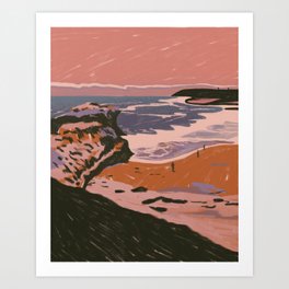 California Beach Orange Landscape  Art Print