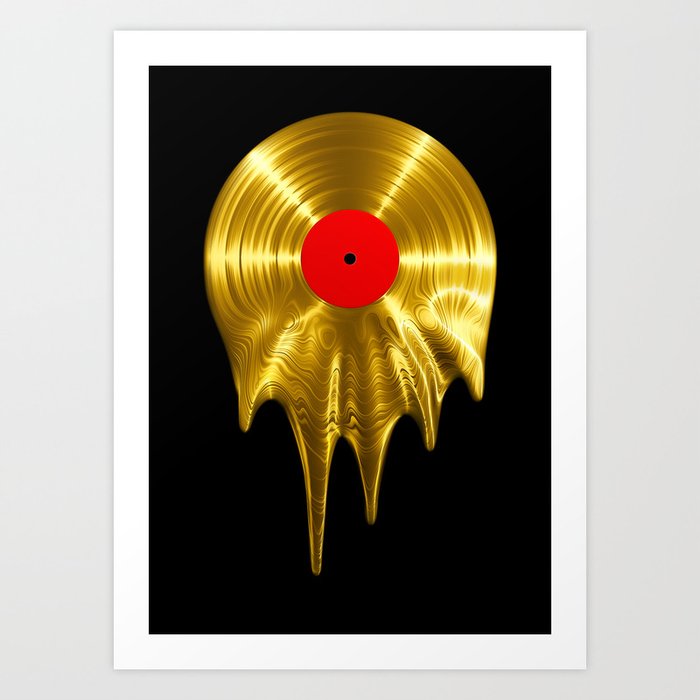 Melting vinyl GOLD / 3D render of gold vinyl record melting Art Print