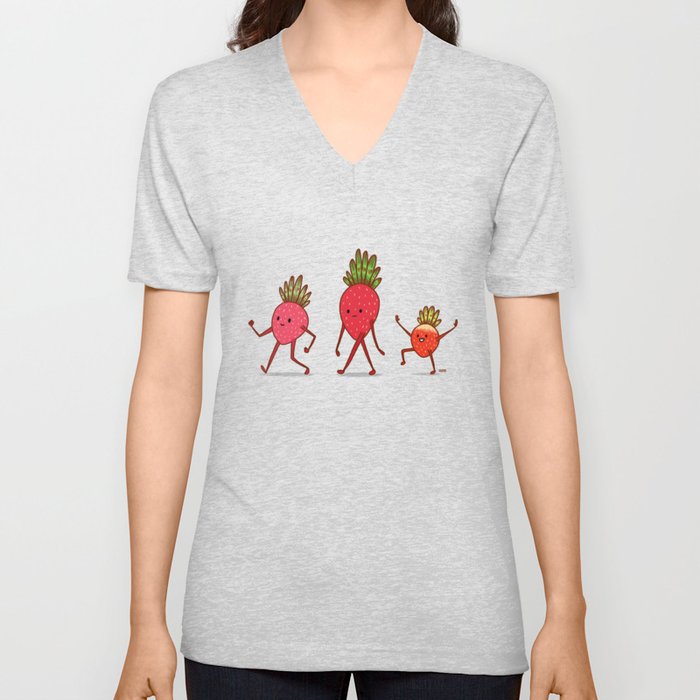 Strawberry Folk V Neck T Shirt
