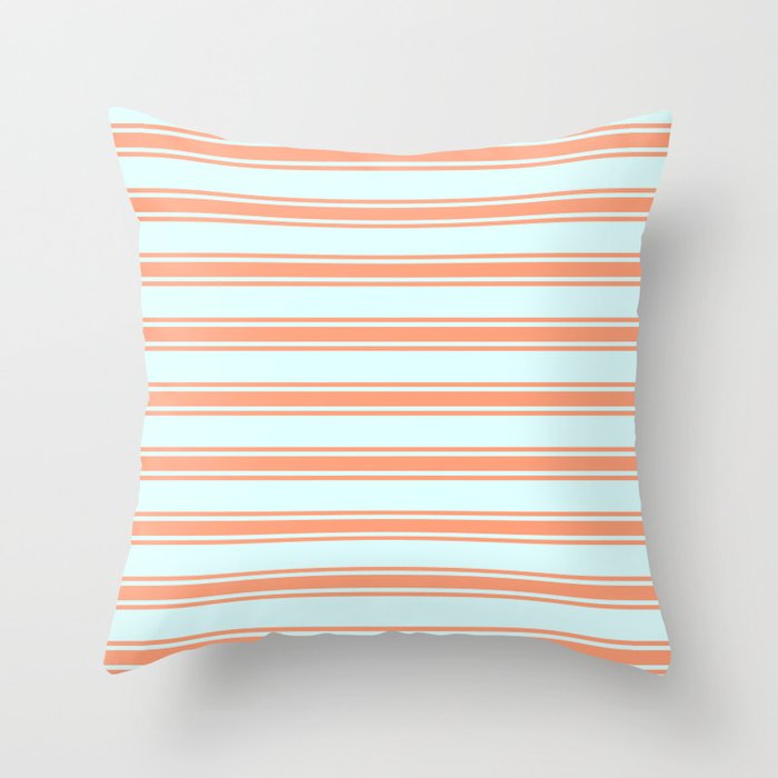 Light Cyan and Light Salmon Colored Stripes/Lines Pattern Throw Pillow