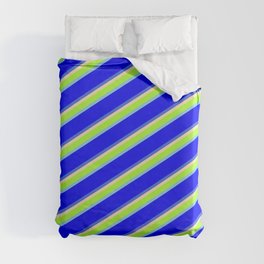 [ Thumbnail: Beige, Light Green, Sky Blue, Blue & Royal Blue Colored Pattern of Stripes Duvet Cover ]