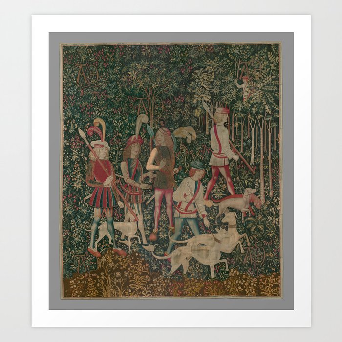 The Hunters Enter the Woods (from the Unicorn Tapestries) Art Print