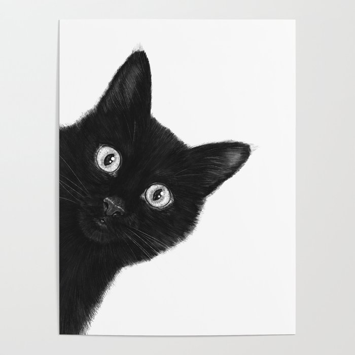 Black cat Poster | Drawing, Digital, Ink-pen, Cat, Animals, Cats, Black-and-white, Cute, Humor, Lovely