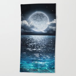 Full Moon over Ocean Beach Towel