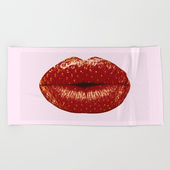 Juicy Strawberry Lips Beach Towel