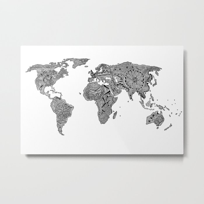 Lords Prayer Zentangle World Map  Metal Print