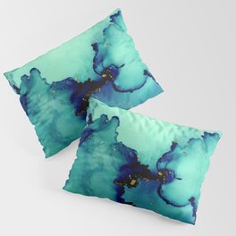 Navy Seas- Blue Green Abstract Painting Pillow Sham