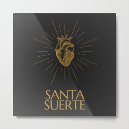 Santa Suerte - Dark/Gold Metal Print