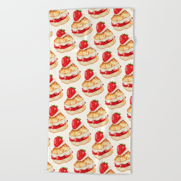 Strawberry Short Cake Pattern - White Beach Towel